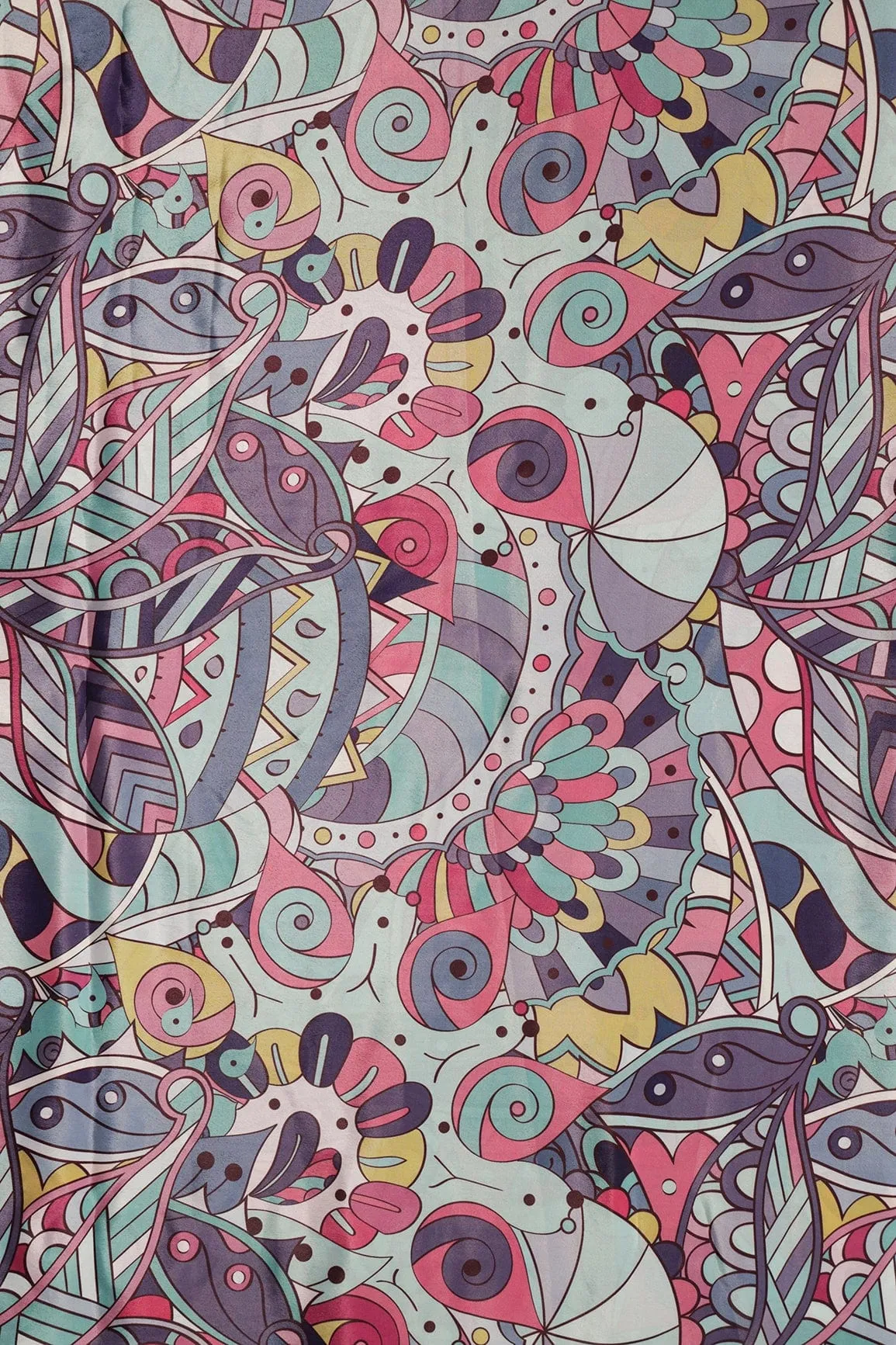 Multi Color Quirky Pattern Digital Print On Crepe Fabric