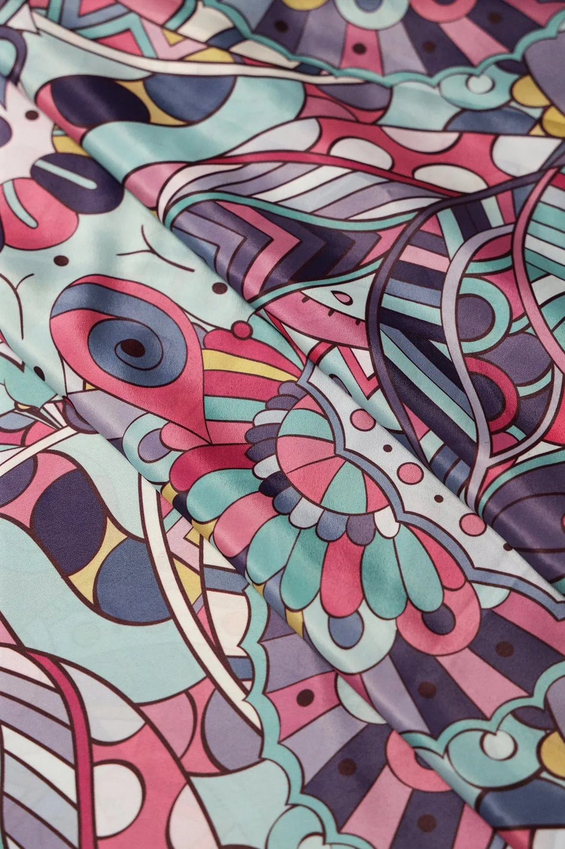 Multi Color Quirky Pattern Digital Print On Crepe Fabric