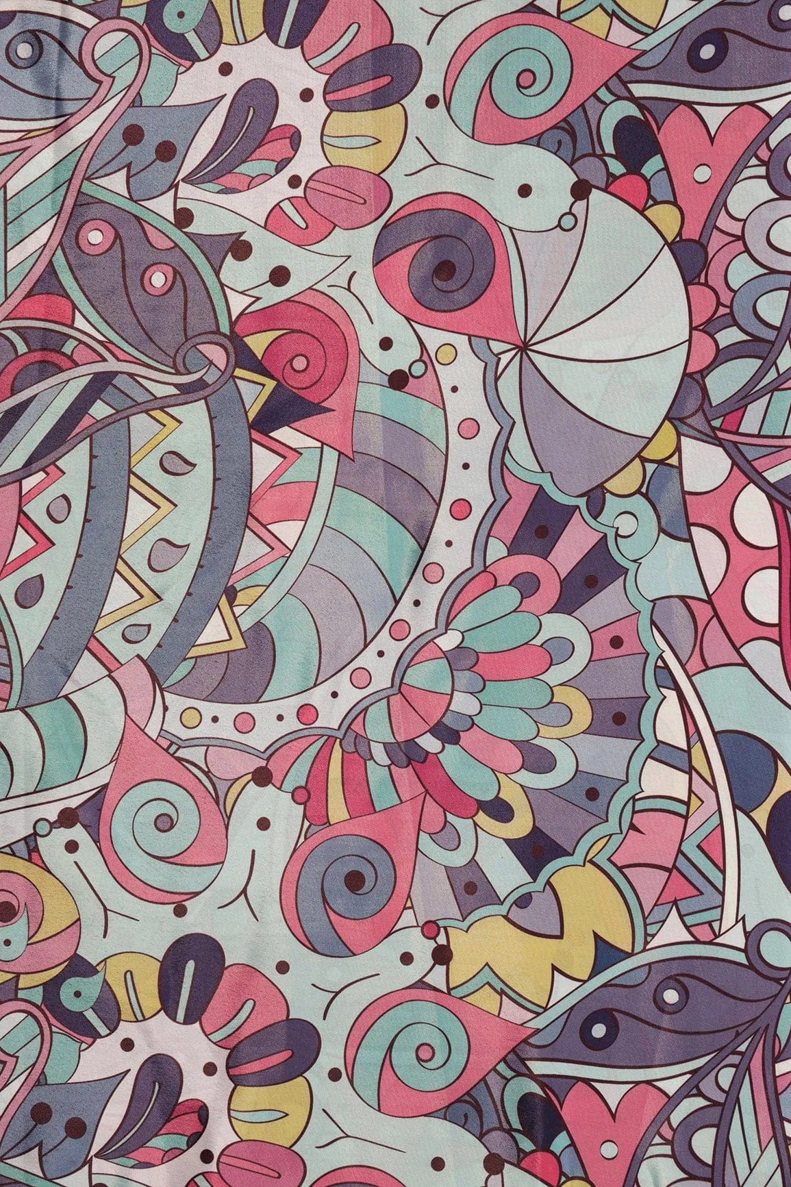 Multi Color Quirky Pattern Digital Print On Crepe Fabric