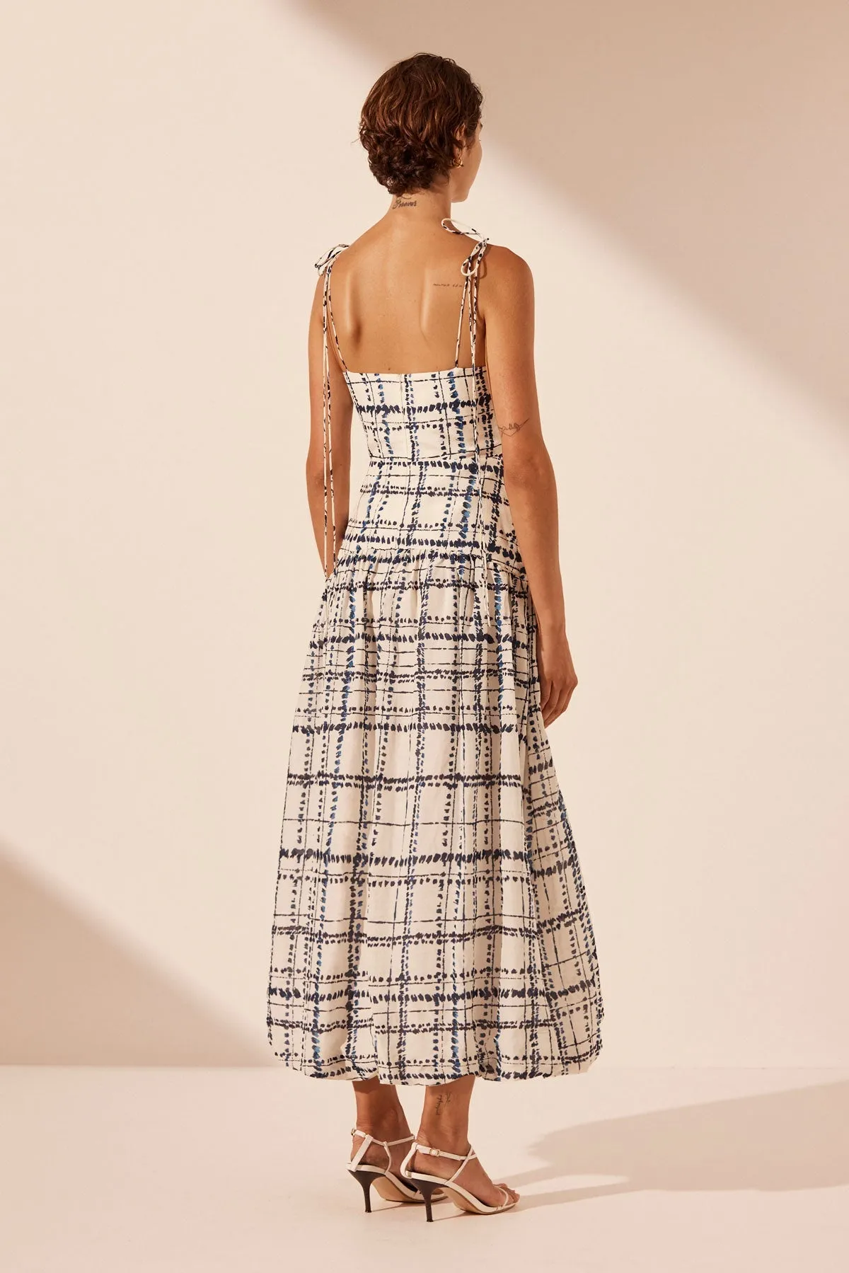 NIKO GATHERED BUBBLE MIDI DRESS