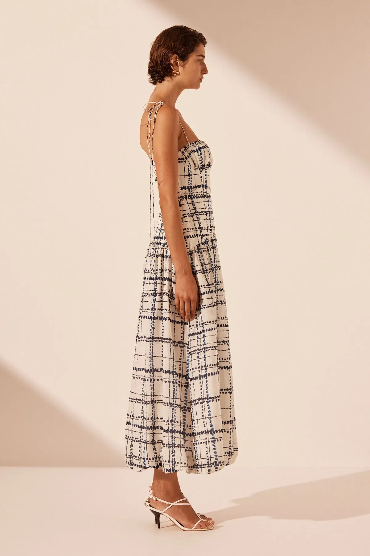 NIKO GATHERED BUBBLE MIDI DRESS