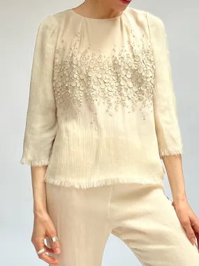 OOAK Crinkle Silk   Suede Top