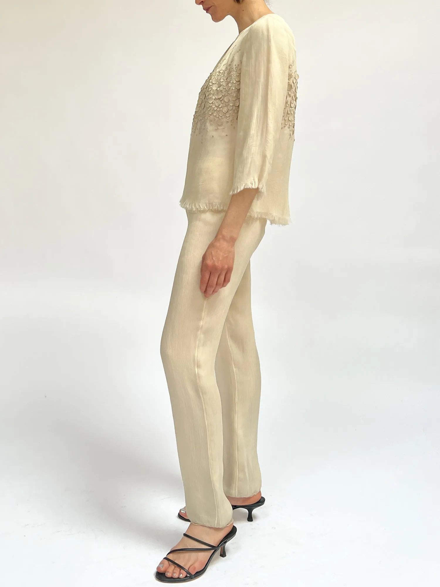 OOAK Crinkle Silk   Suede Top
