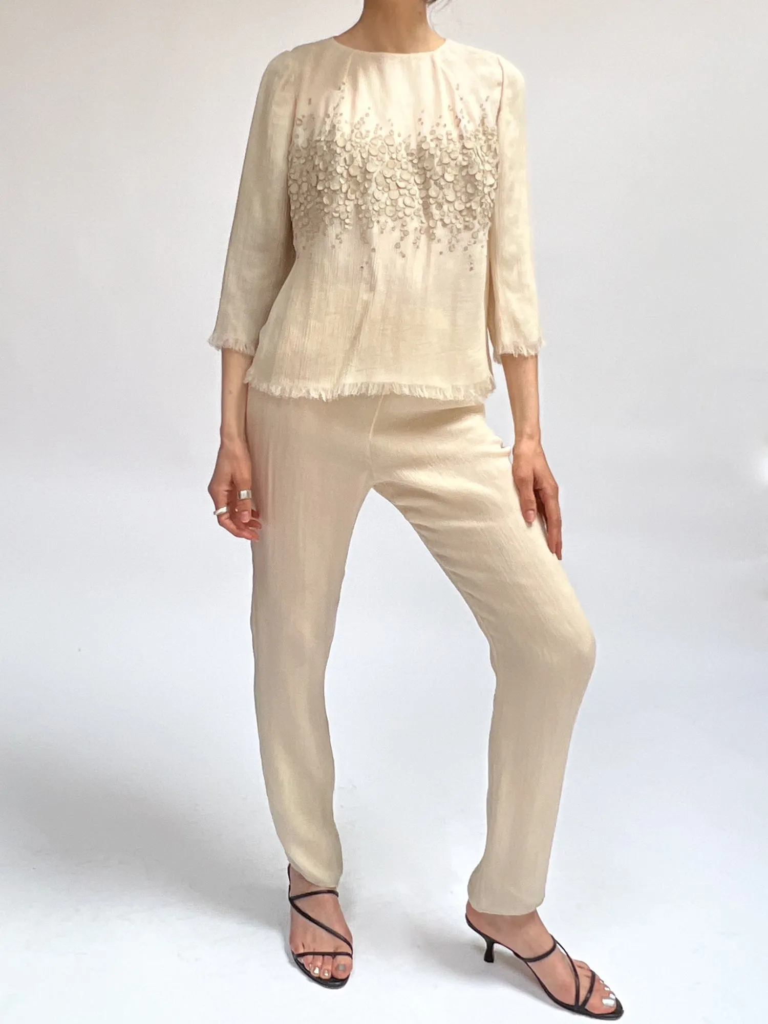 OOAK Crinkle Silk   Suede Top