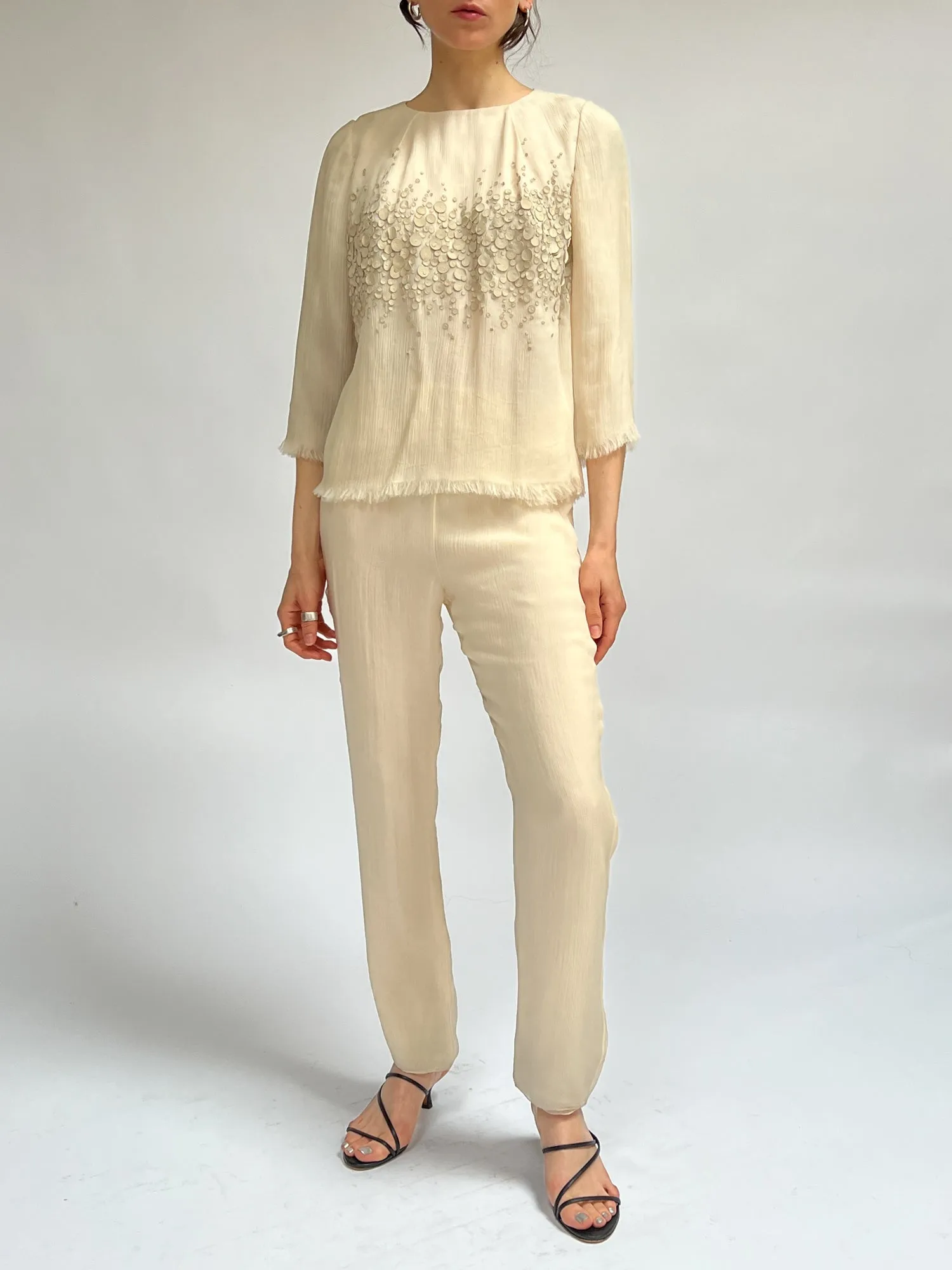 OOAK Crinkle Silk   Suede Top