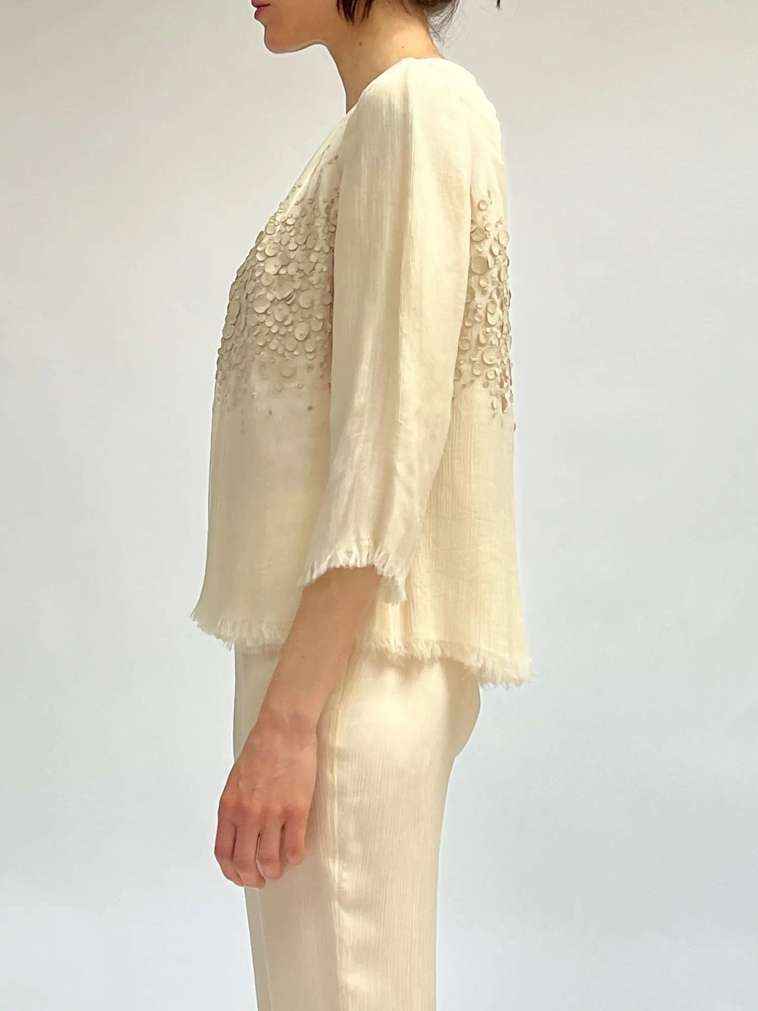 OOAK Crinkle Silk   Suede Top