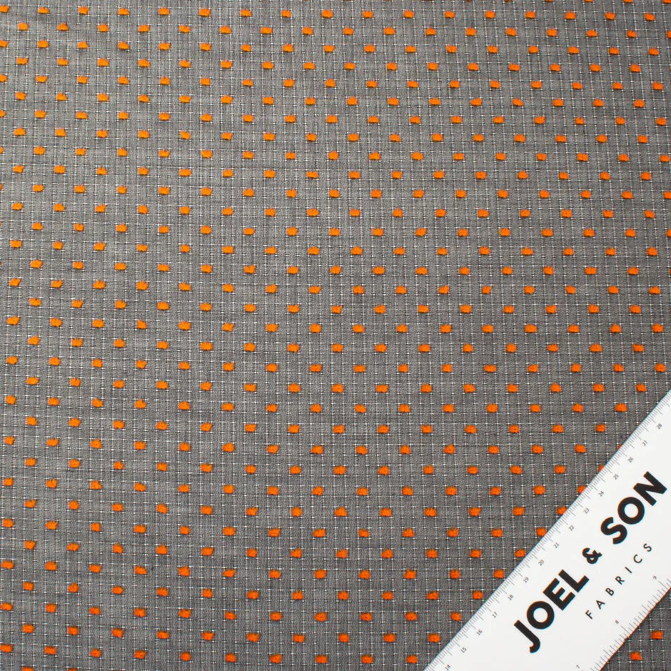 Orange Spotted Black Cotton Voile Jacquard