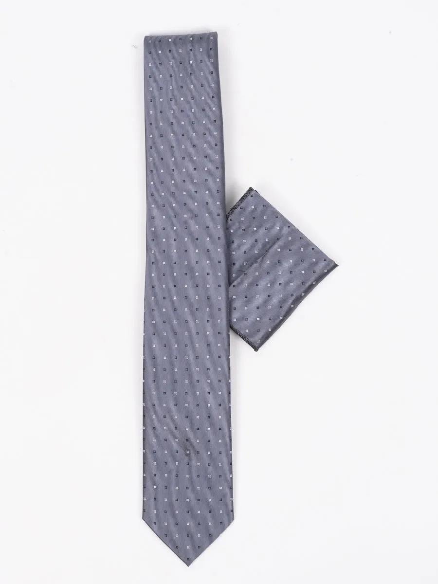 Peiro Butti Tie with Pocket Square Grey Dotted PBTPS014