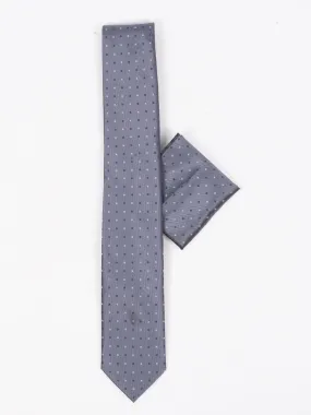 Peiro Butti Tie with Pocket Square Grey Dotted PBTPS014