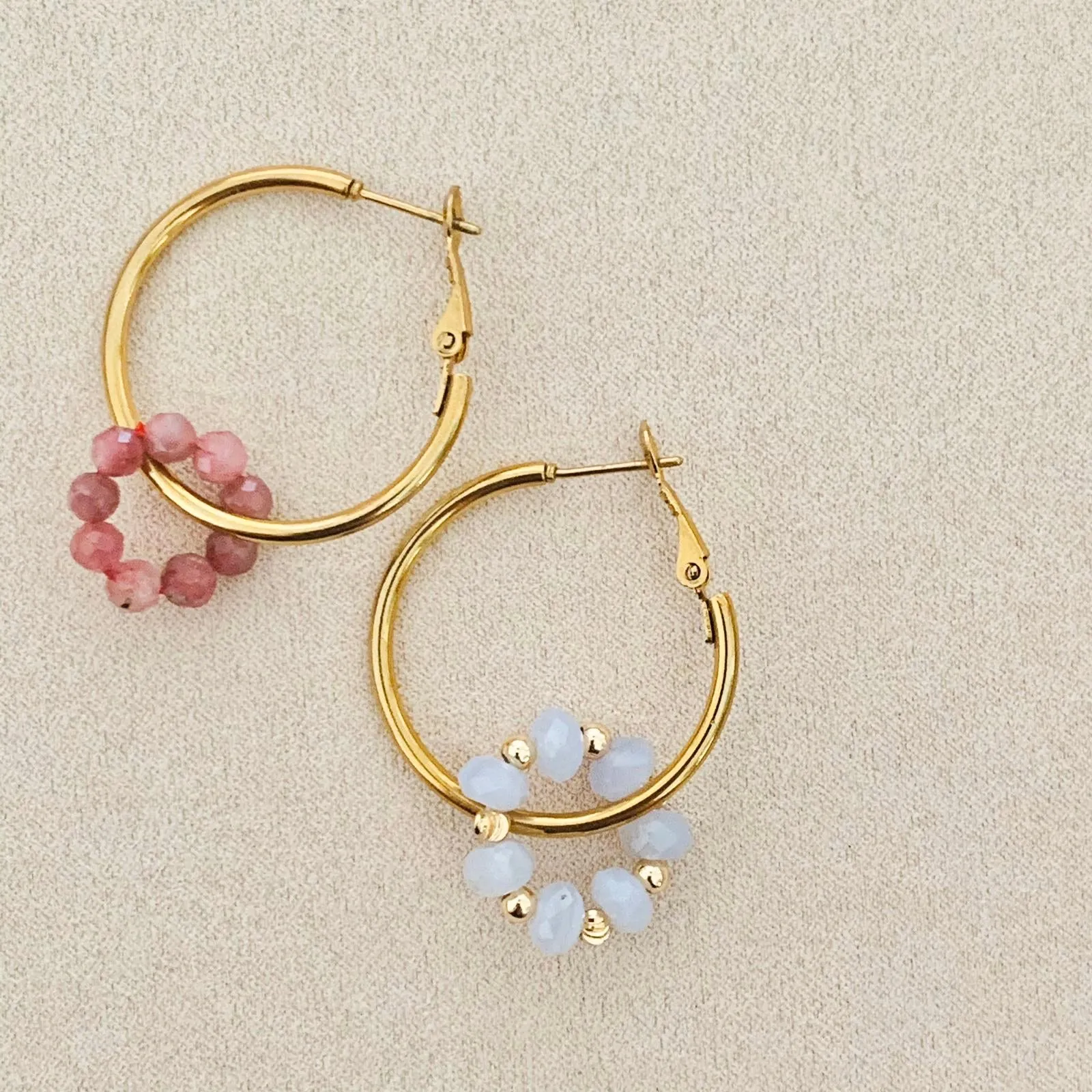 Pink Tourmaline & Blue Lace Agate Sucre Donut Earrings