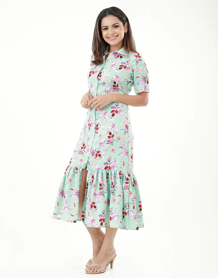 Printed Short Sleeves Dress with Collar