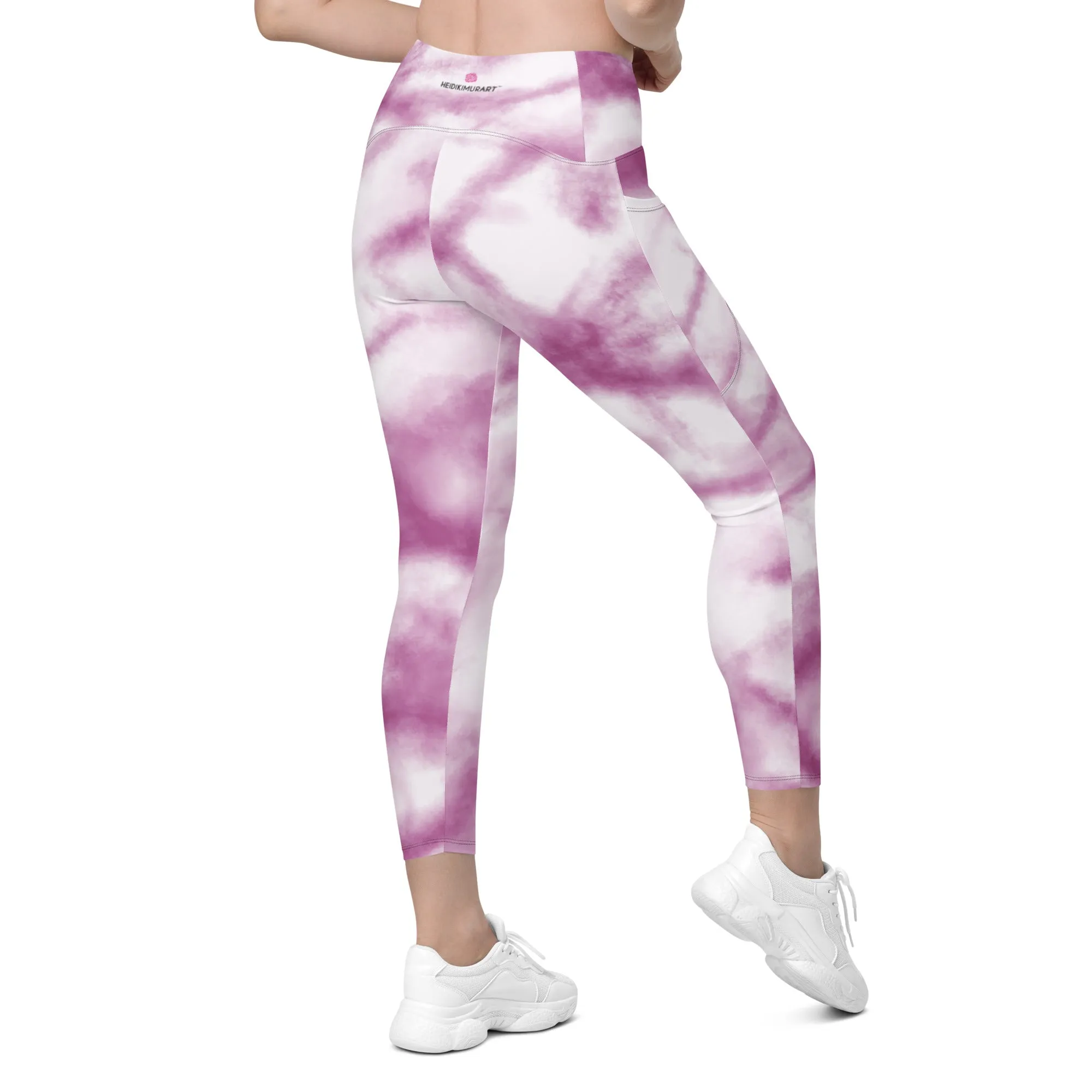 Purple Tie Dye Women's Tights, Best Pink Purple Tie Dye Print Women's Crossover Leggings With Pockets For Ladies - Made in USA/EU/MX