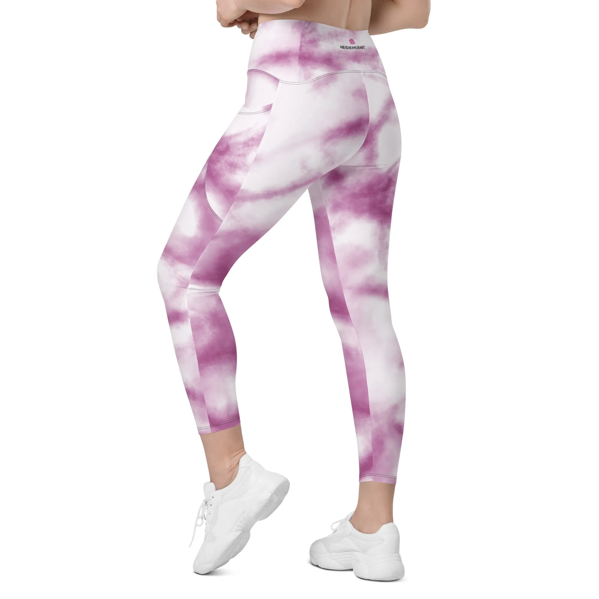 Purple Tie Dye Women's Tights, Best Pink Purple Tie Dye Print Women's Crossover Leggings With Pockets For Ladies - Made in USA/EU/MX