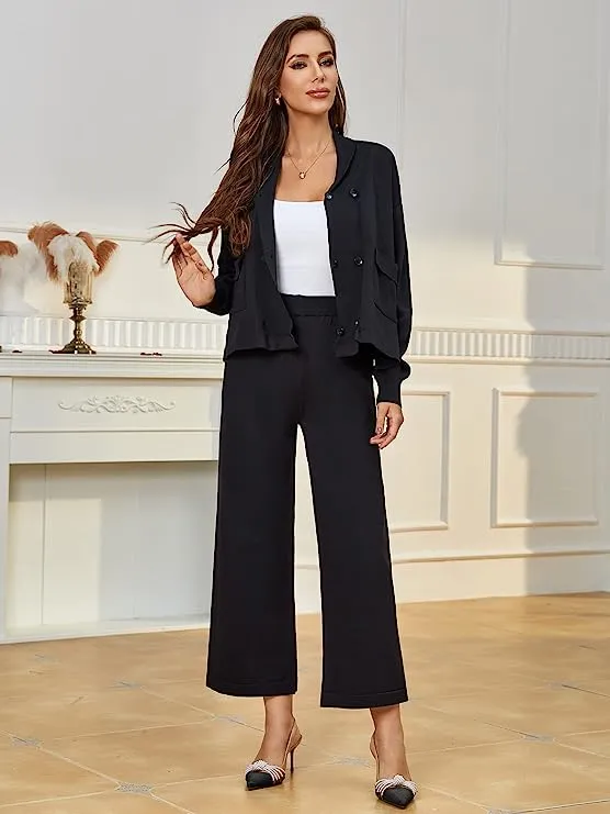 Richie House Women's 2 Piece Sweatsuits Long Sleeve Knit Sweater Wide Leg Pants Outfits RHW4072