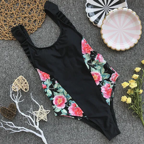 Ruffle Multi Strap Open Back Floral One Piece Rylee