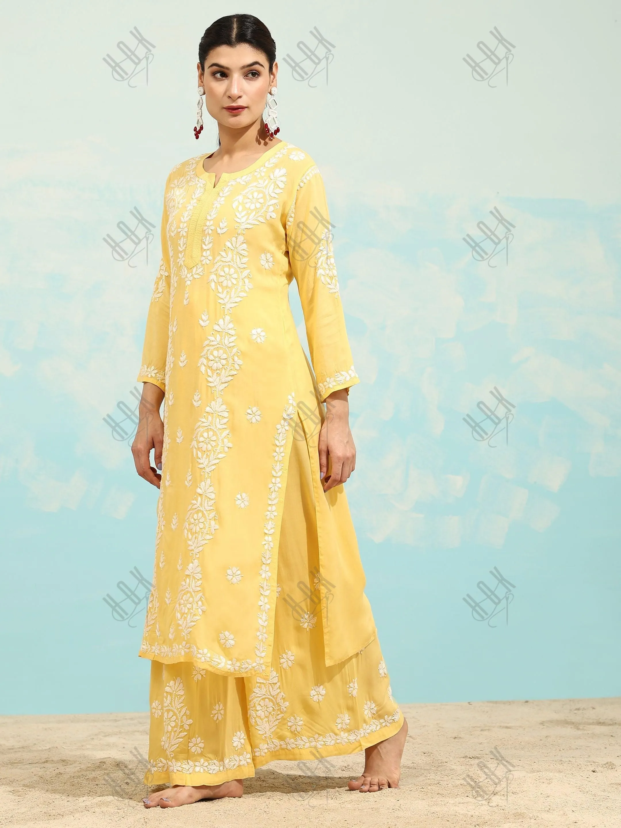 Samma Chikankari CO-ORD Set In Modal Cotton for Women In Yellow