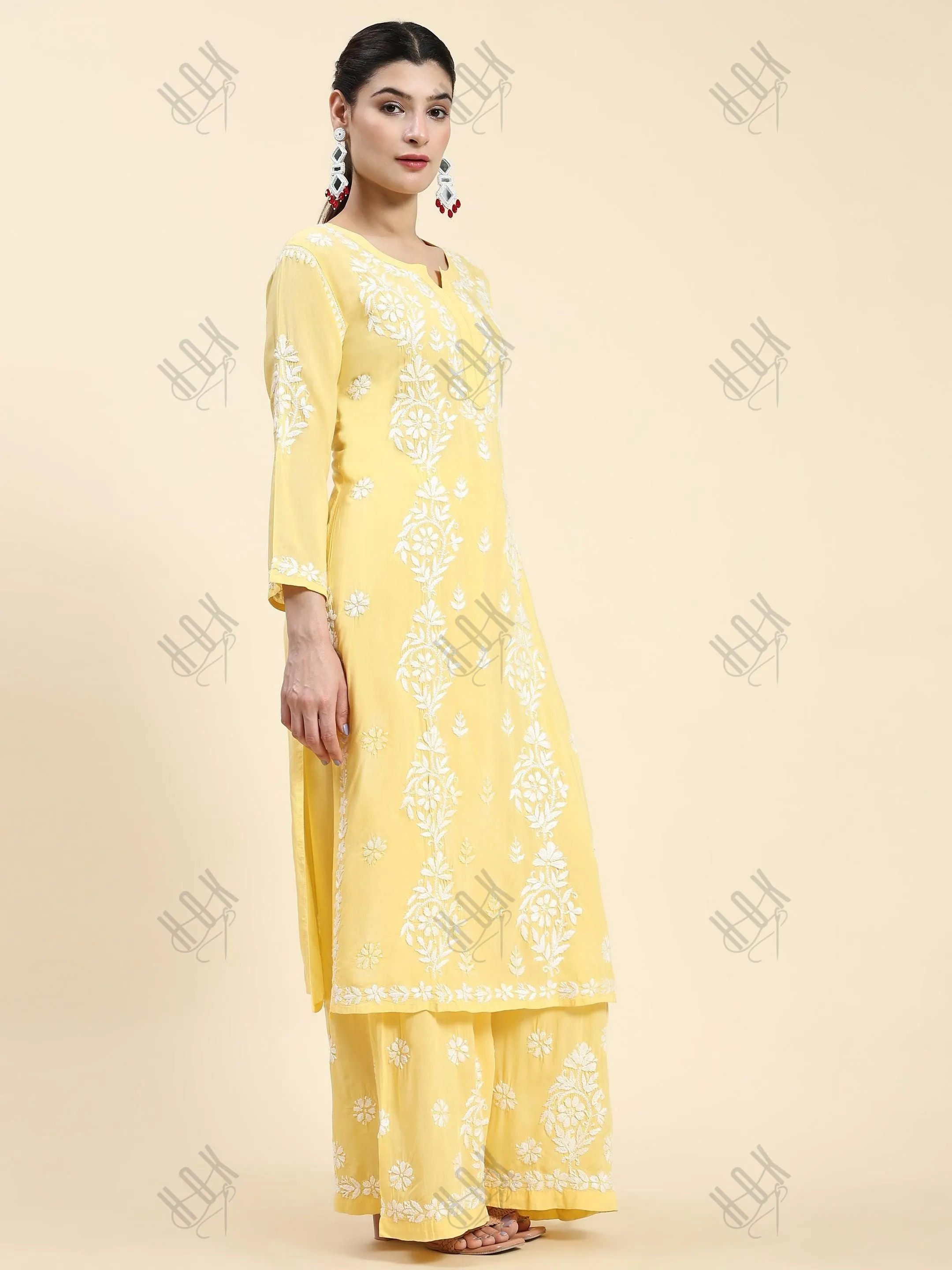 Samma Chikankari CO-ORD Set In Modal Cotton for Women In Yellow