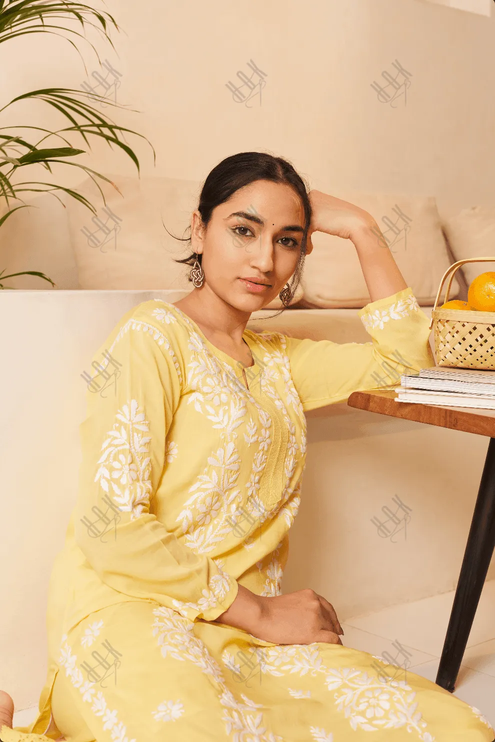 Samma Chikankari CO-ORD Set In Modal Cotton for Women In Yellow