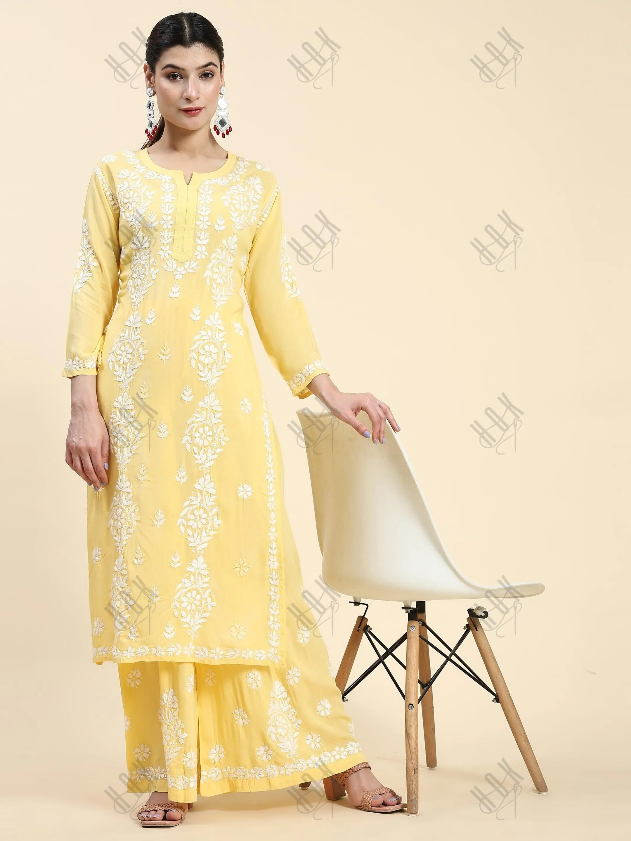 Samma Chikankari CO-ORD Set In Modal Cotton for Women In Yellow