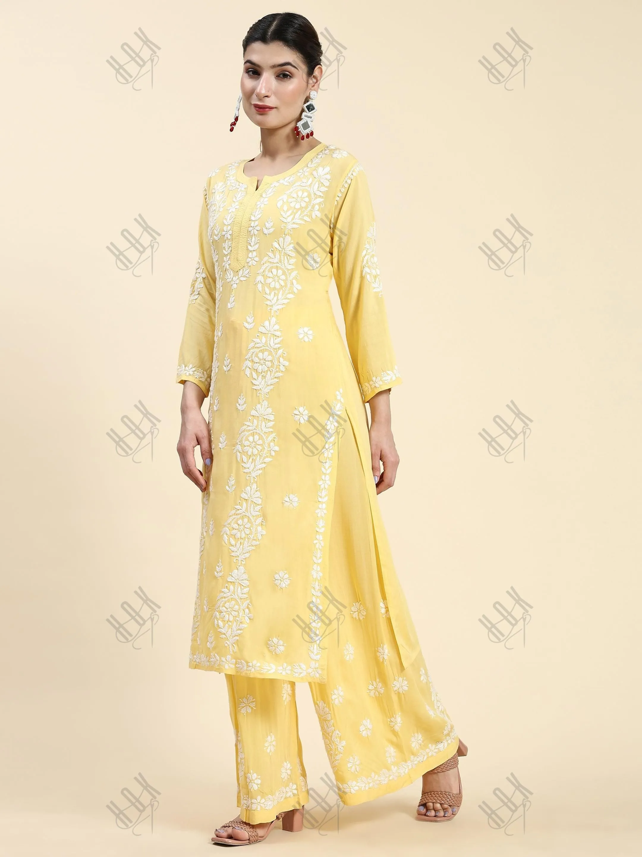 Samma Chikankari CO-ORD Set In Modal Cotton for Women In Yellow