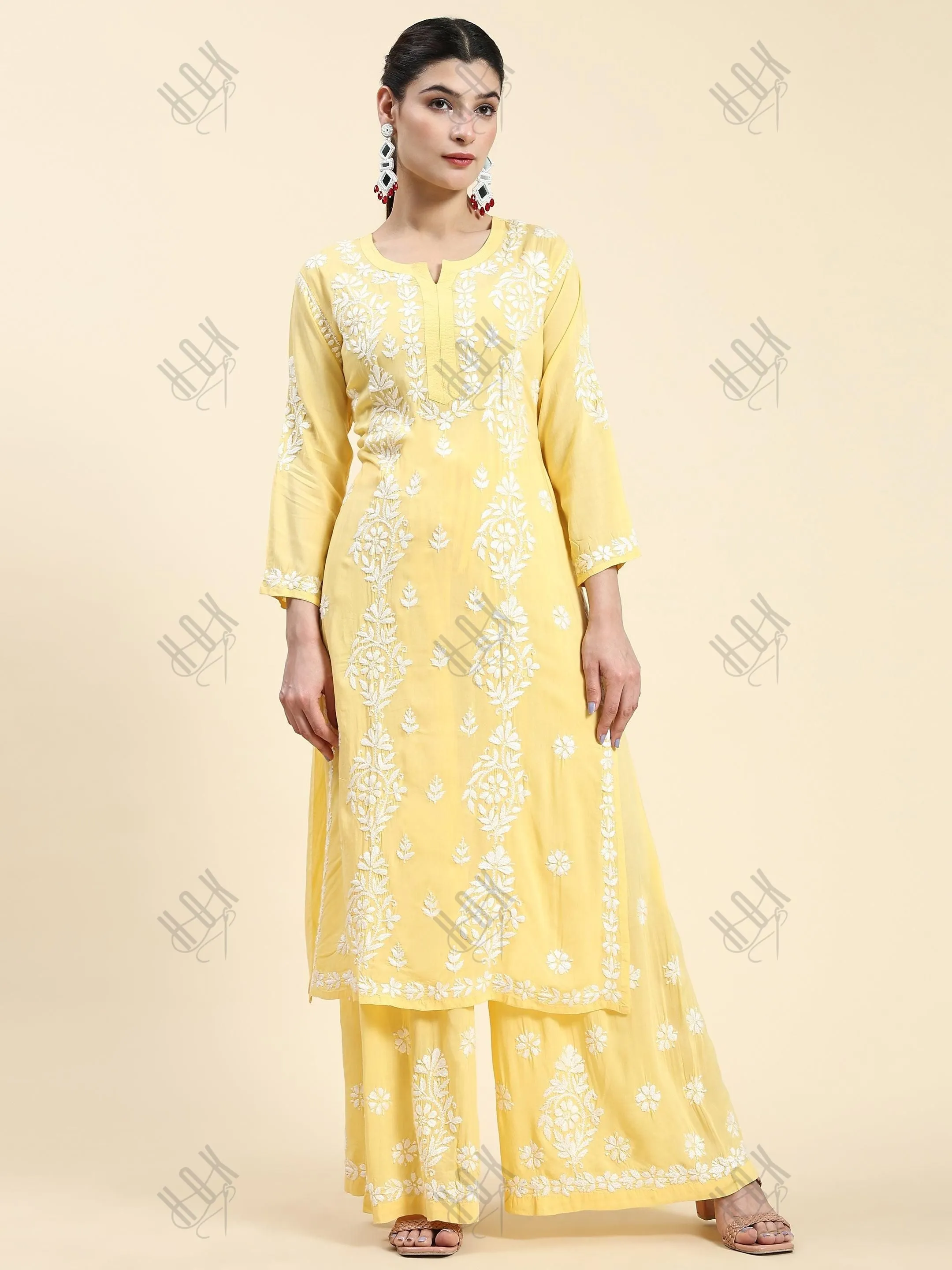Samma Chikankari CO-ORD Set In Modal Cotton for Women In Yellow
