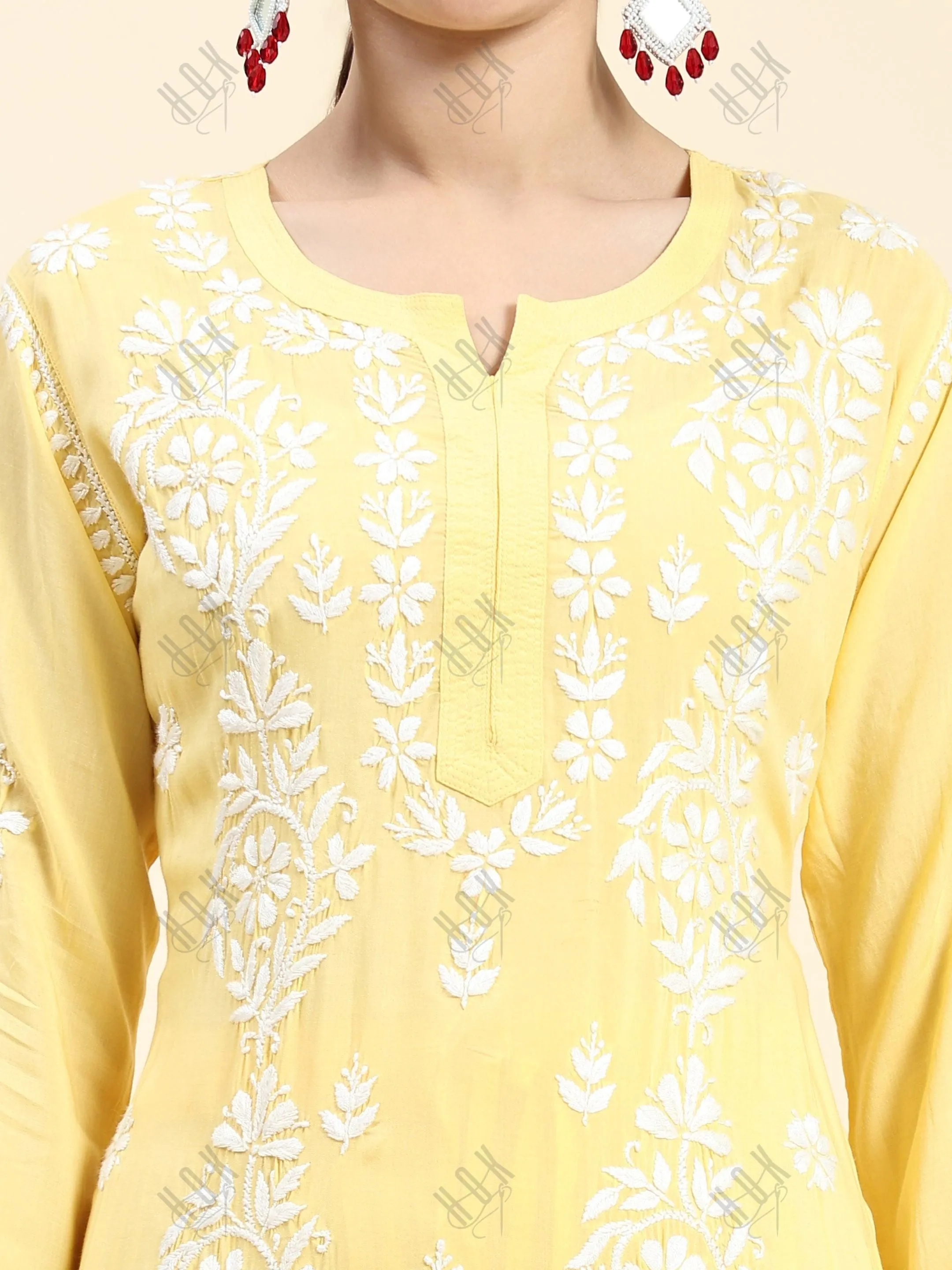 Samma Chikankari CO-ORD Set In Modal Cotton for Women In Yellow