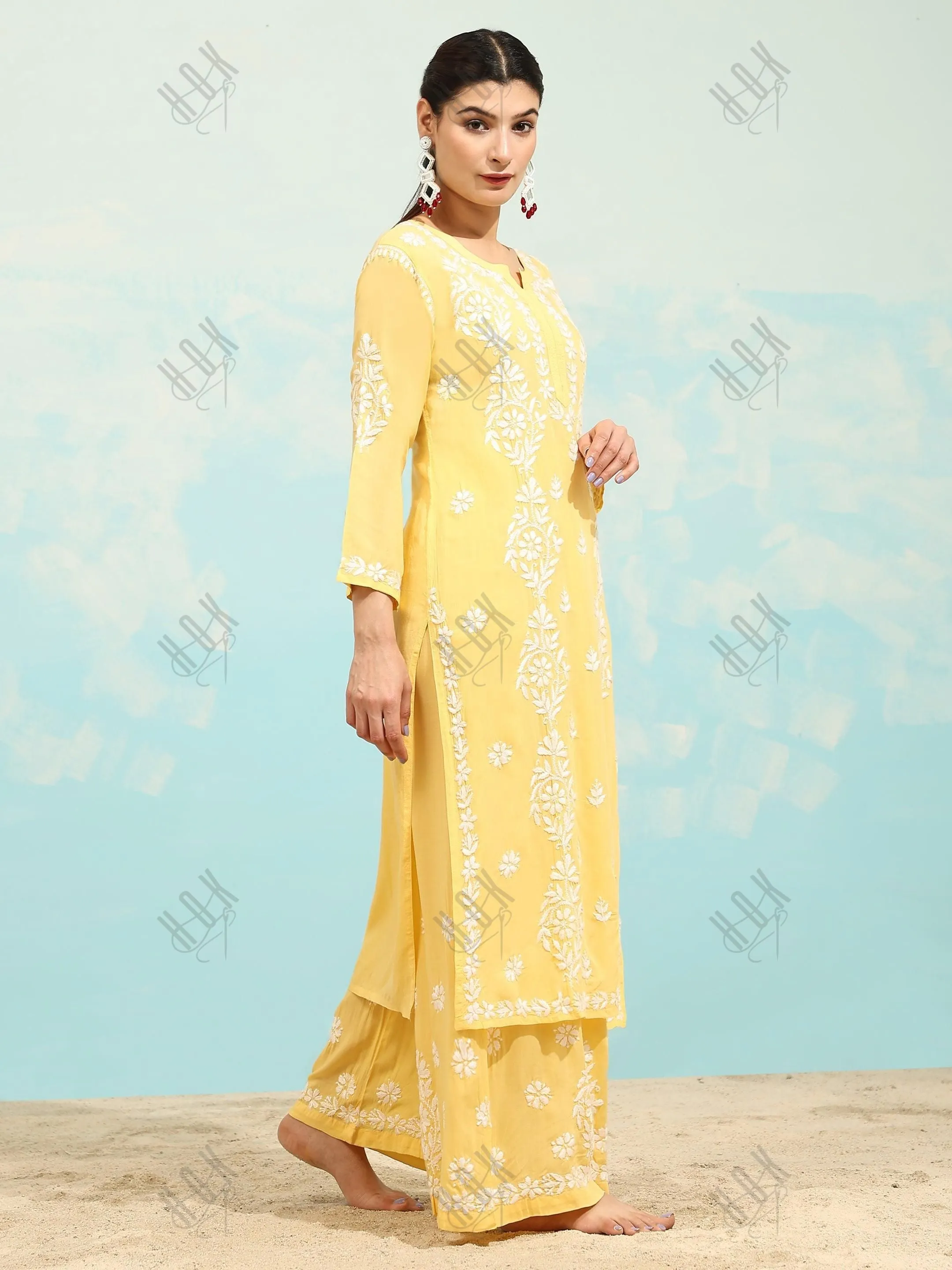 Samma Chikankari CO-ORD Set In Modal Cotton for Women In Yellow