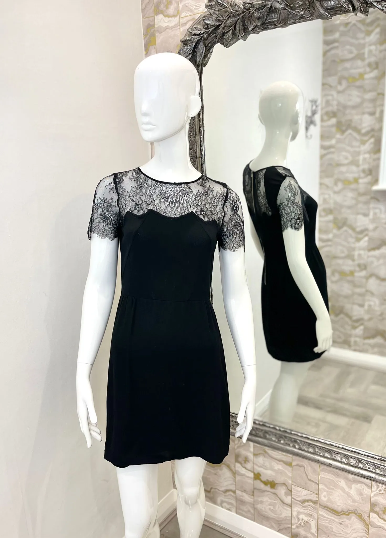 Sandro Size 1 Elegant Mini Dress with Lace Details