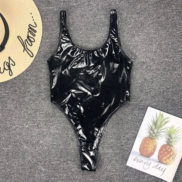 Shiny Fabric High Cut Thong One Piece Carlotta