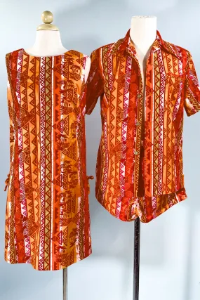 SOLD 70s Hawiian Honeymoon Set, Dress Shirt Shorts/3 Piece Set