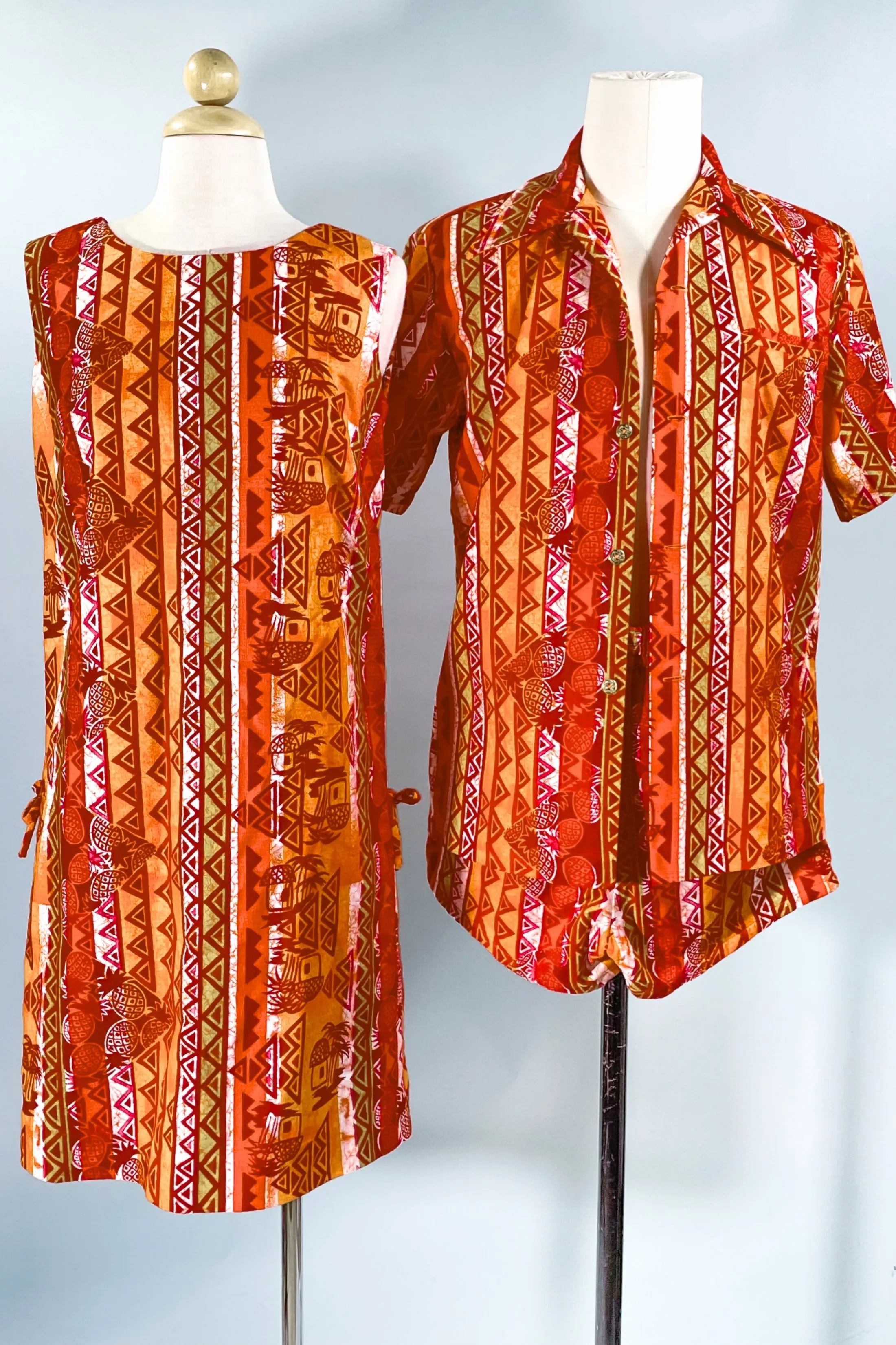 SOLD 70s Hawiian Honeymoon Set, Dress Shirt Shorts/3 Piece Set