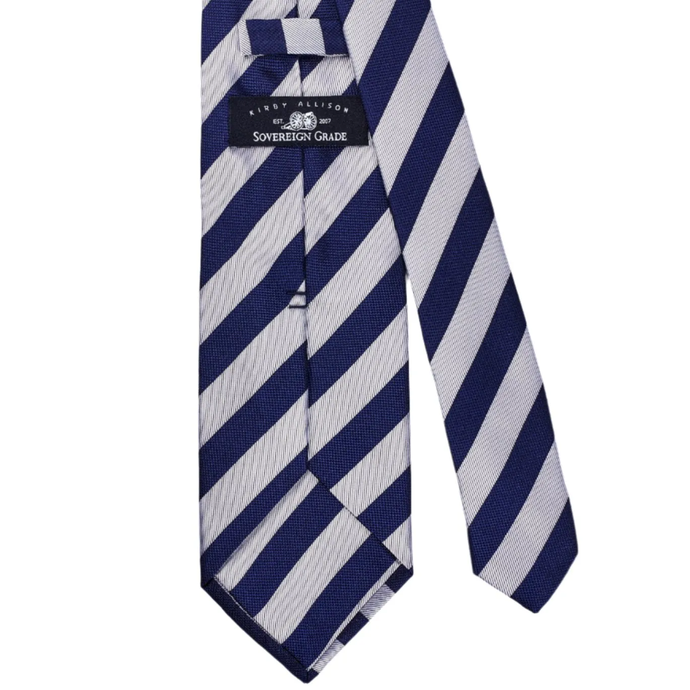 Sovereign Grade Woven Navy and Silver Rep Tie, 150 cm