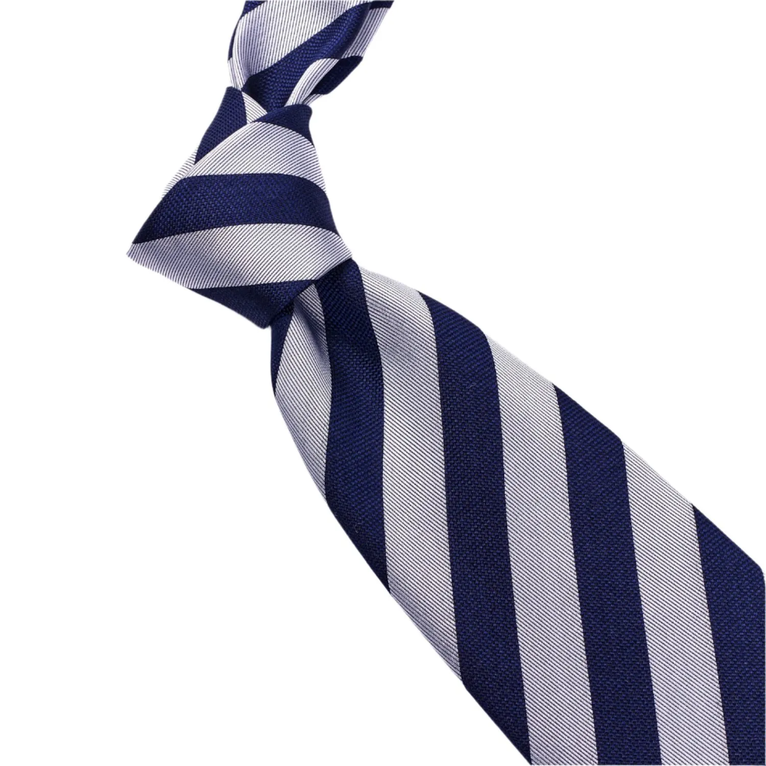 Sovereign Grade Woven Navy and Silver Rep Tie, 150 cm