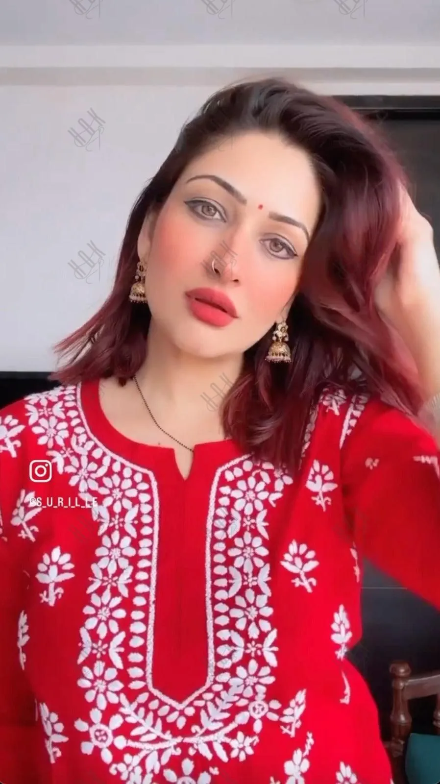 Surili Gautam in Premium Hand Embroidery Chikankari Co-Ord Set Red