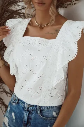 White Petals Ruffle Sleeve Blouse