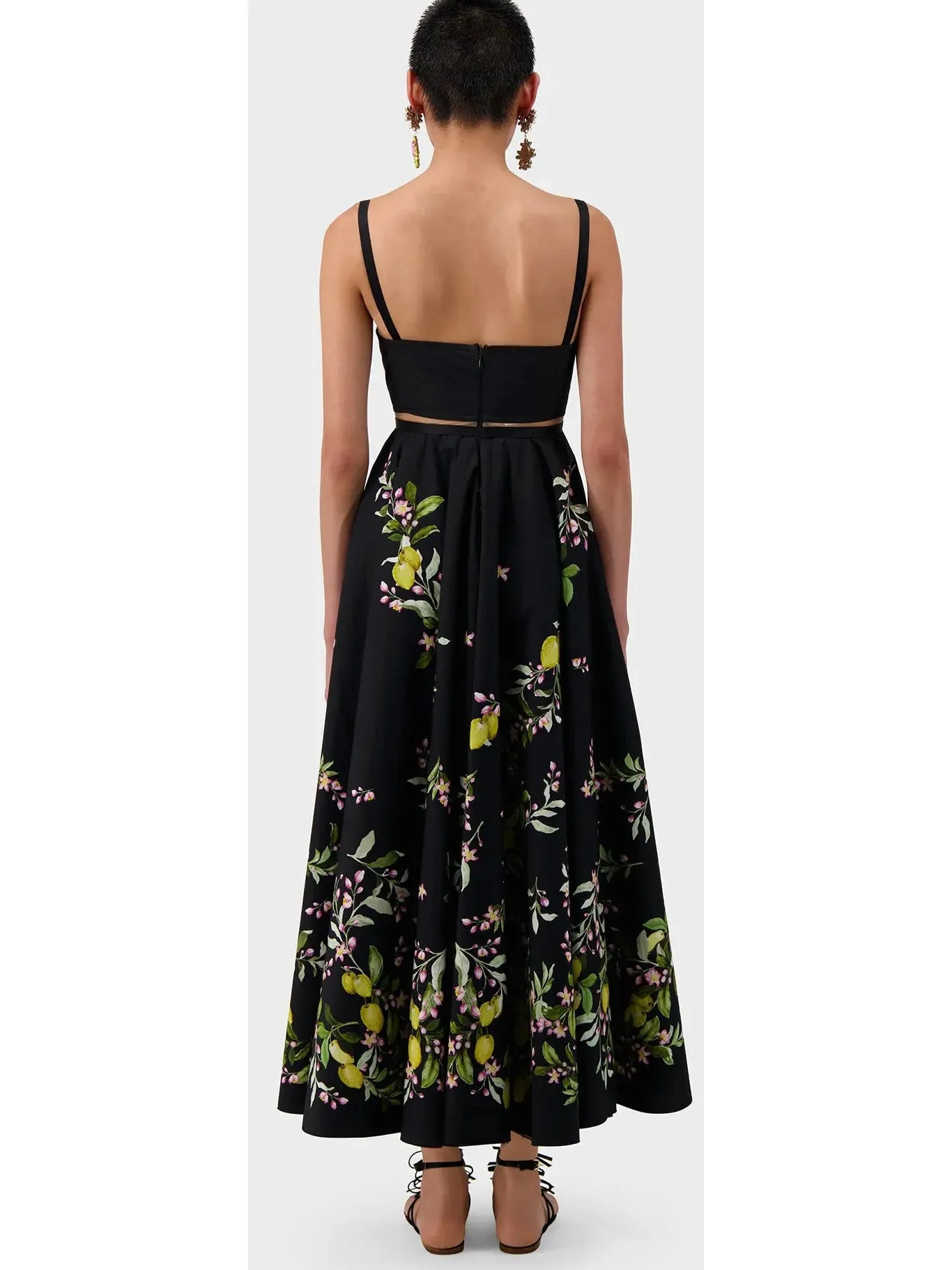 Women’s Bow-Detailed Printed Poplin Midi Dress in Black