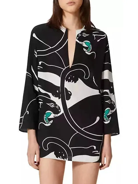 Women’s Crepe De Chine Mini Panther Dress