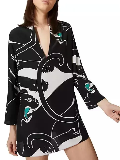 Women’s Crepe De Chine Mini Panther Dress