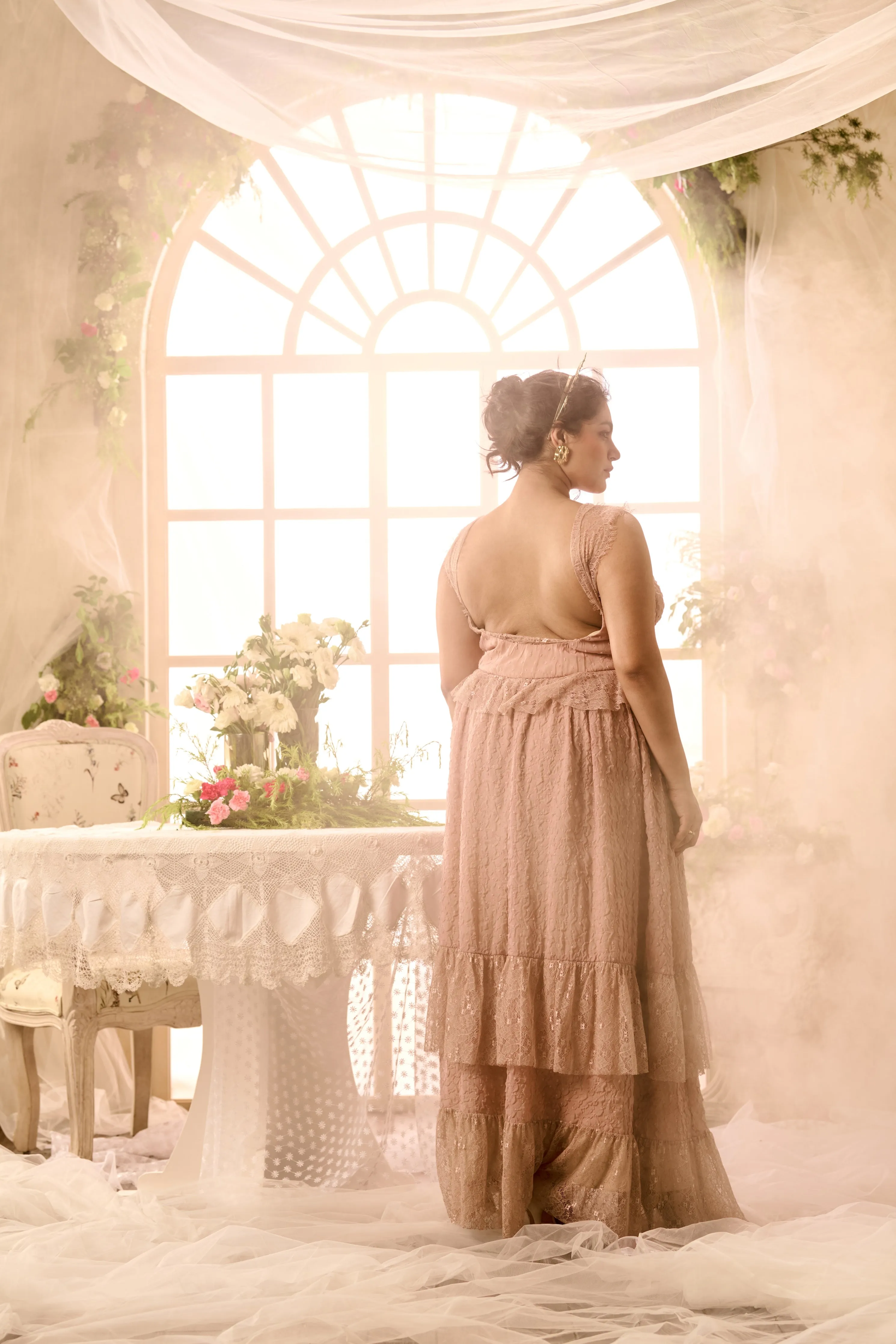 Zaylee Dusty Rose Pink Layered Corset Dress